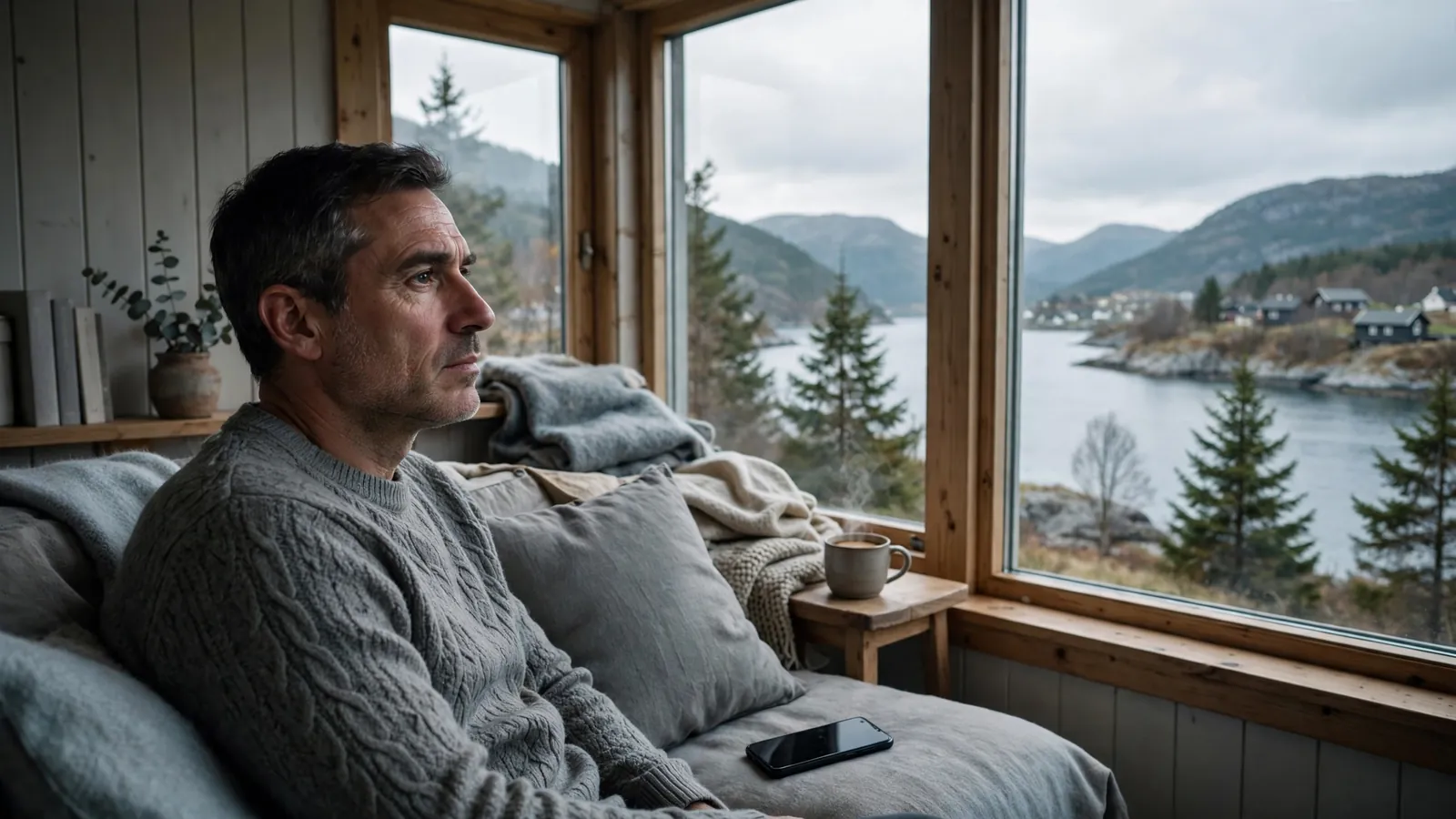 Ettersynskfull person som tenker over et tilbud i stuen